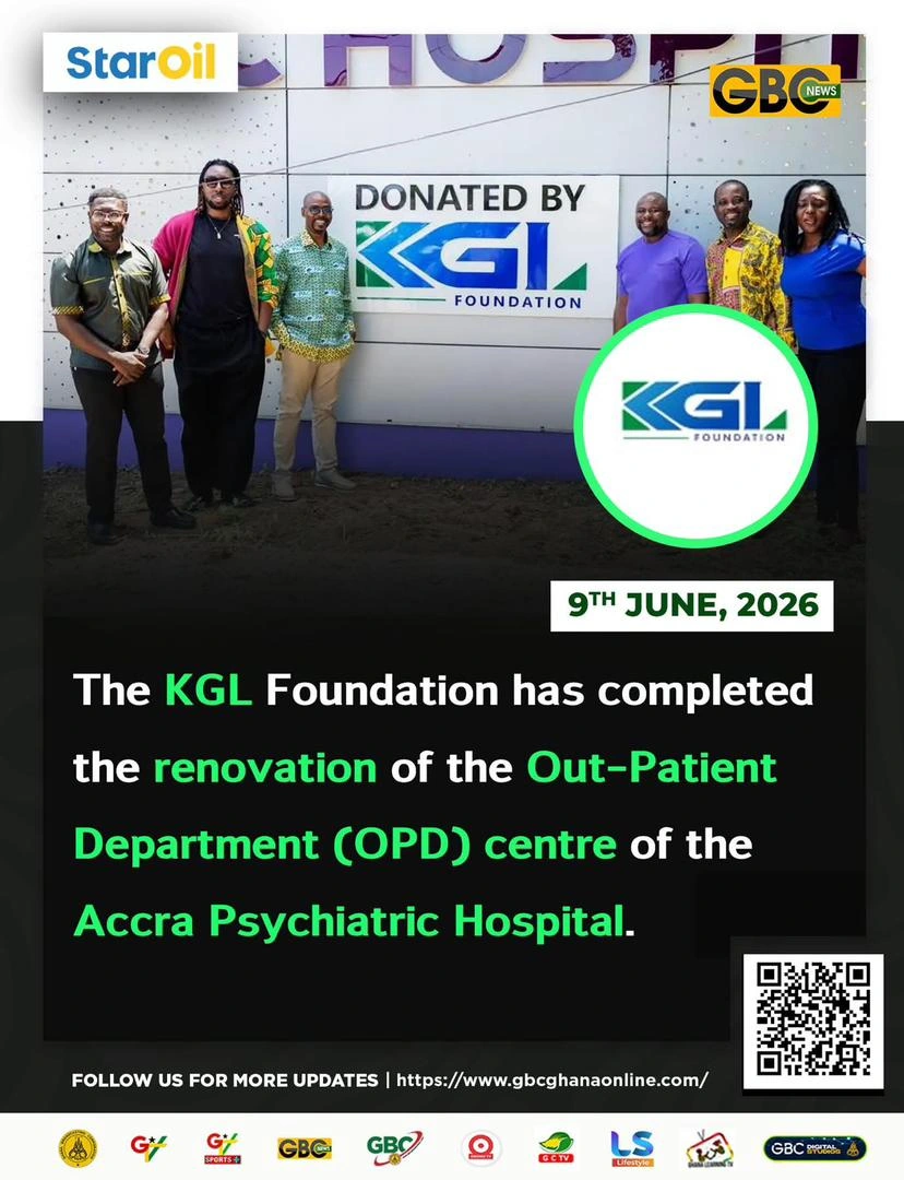 GBC card announcing the KGL Foundation renovation of the Accra Psychiatric Hospital OPD