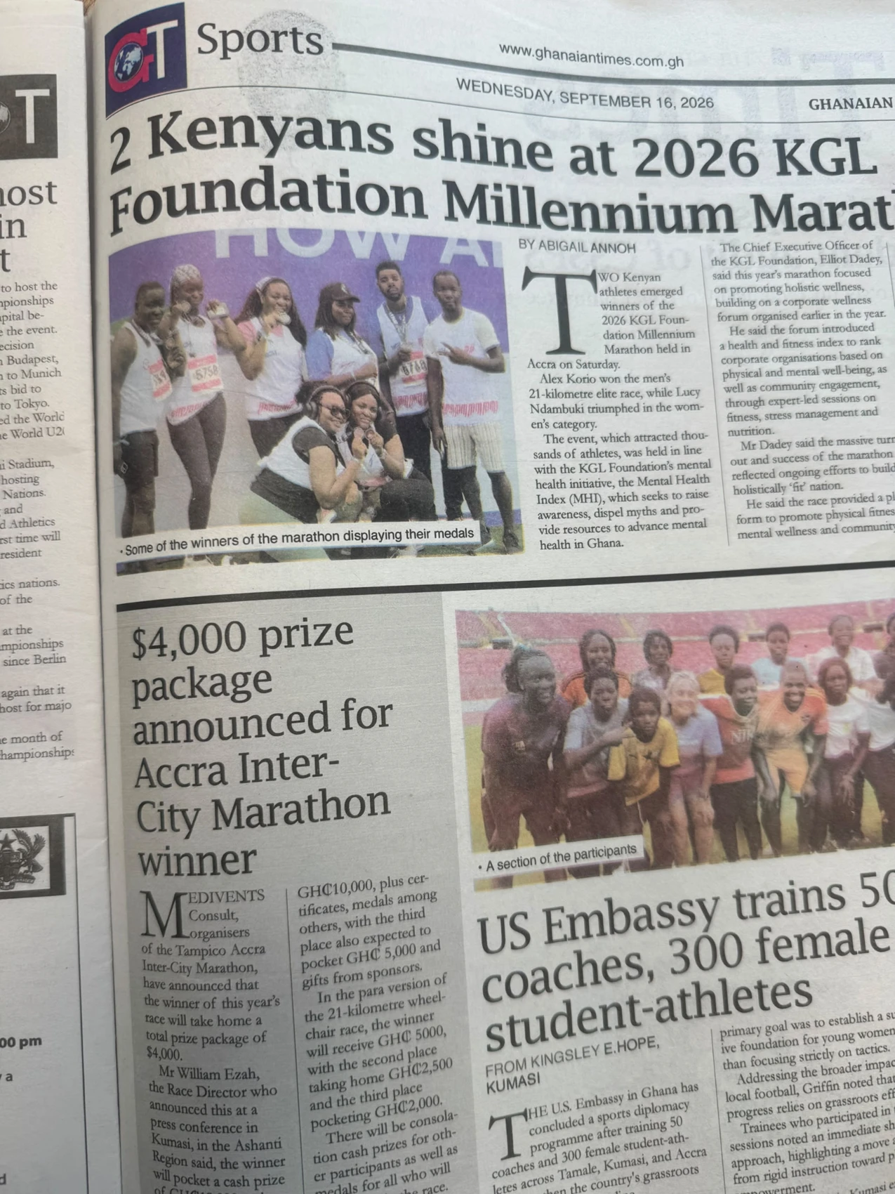 Ghanaian Times coverage of the KGL Foundation Millennium Marathon