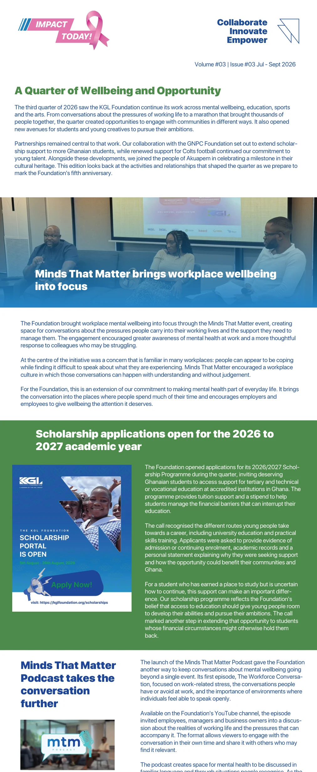Impact Today newsletter: A Quarter of Wellbeing and Opportunity